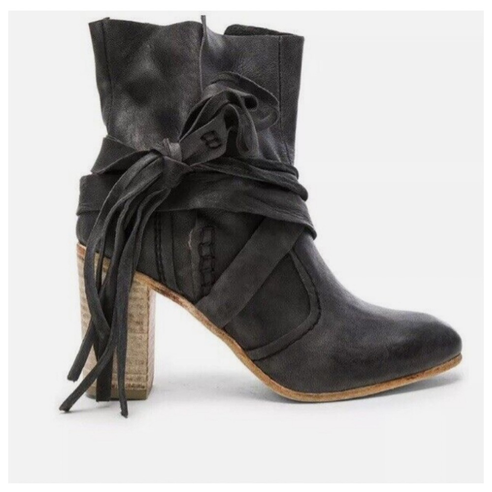 Free People Seven Wonders Leather Ankle Boots Open Toe Booties / Dark Charcoal - Picture 2 of 13